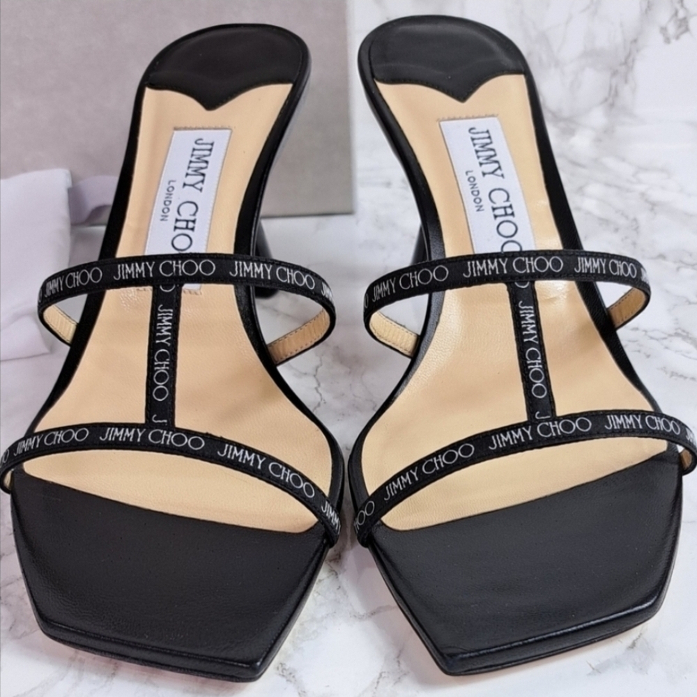 Jimmy Choo Ria 65mm Black Nappa Leather Mules Size 38 IT/EU - Picture 4 of 13